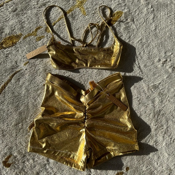 2. NWT Skims Metallic Swim V-Waist Short & Micro Scoop Bikini Top Two Piece Set - Picture 4 of 16